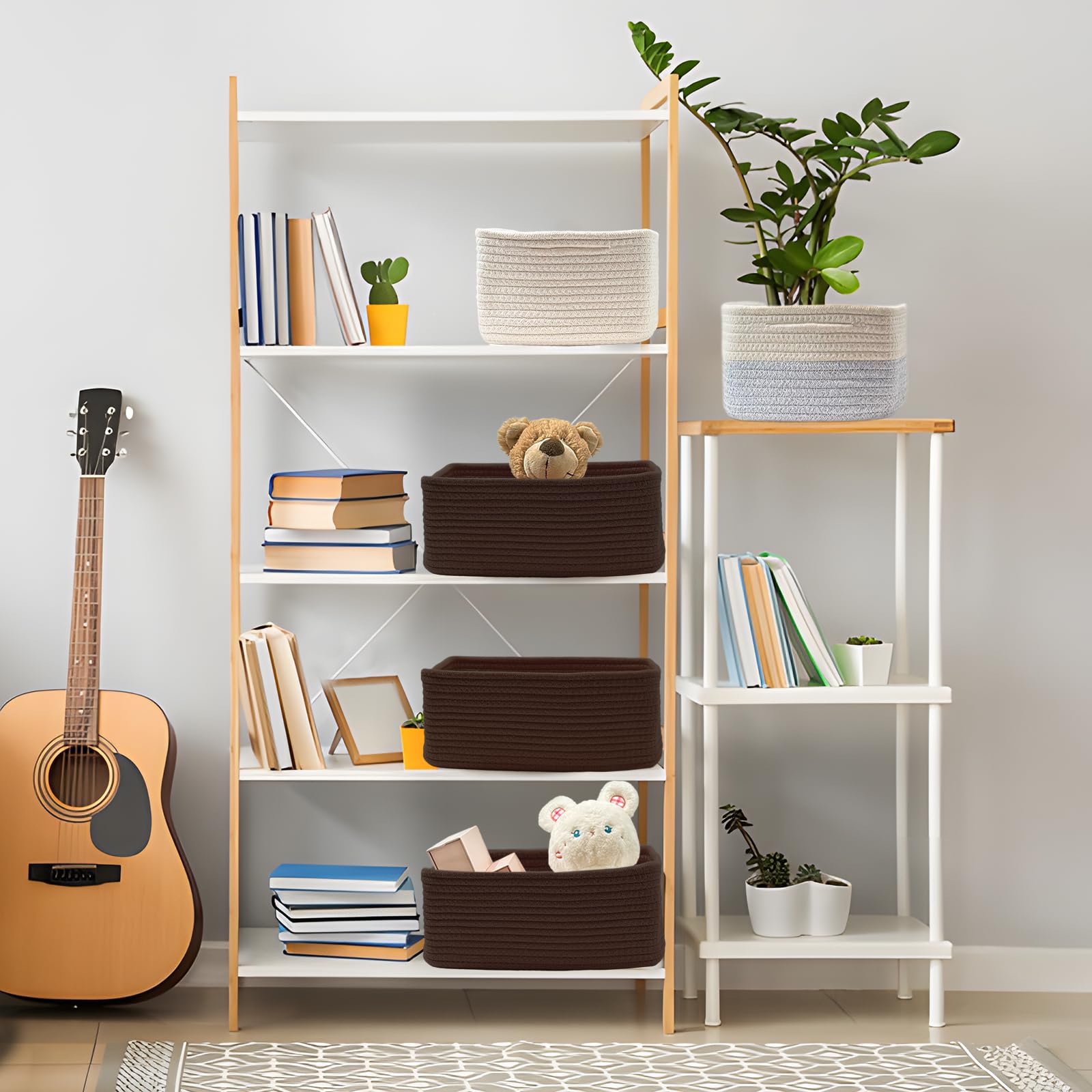 Soft, baby-safe cotton rope on COMFY-HOMI basket for safe storage.