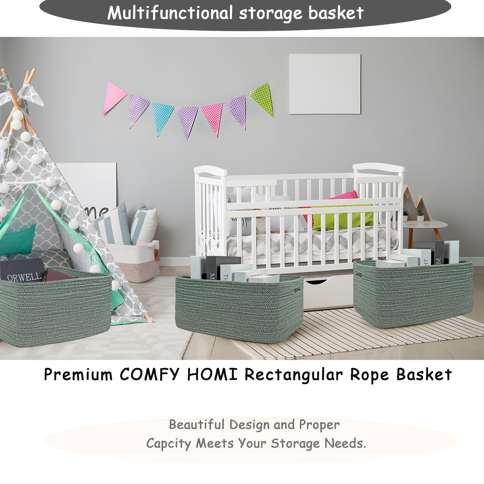 COMFY-HOMI soft sturdy material basket green cushions and protects furniture