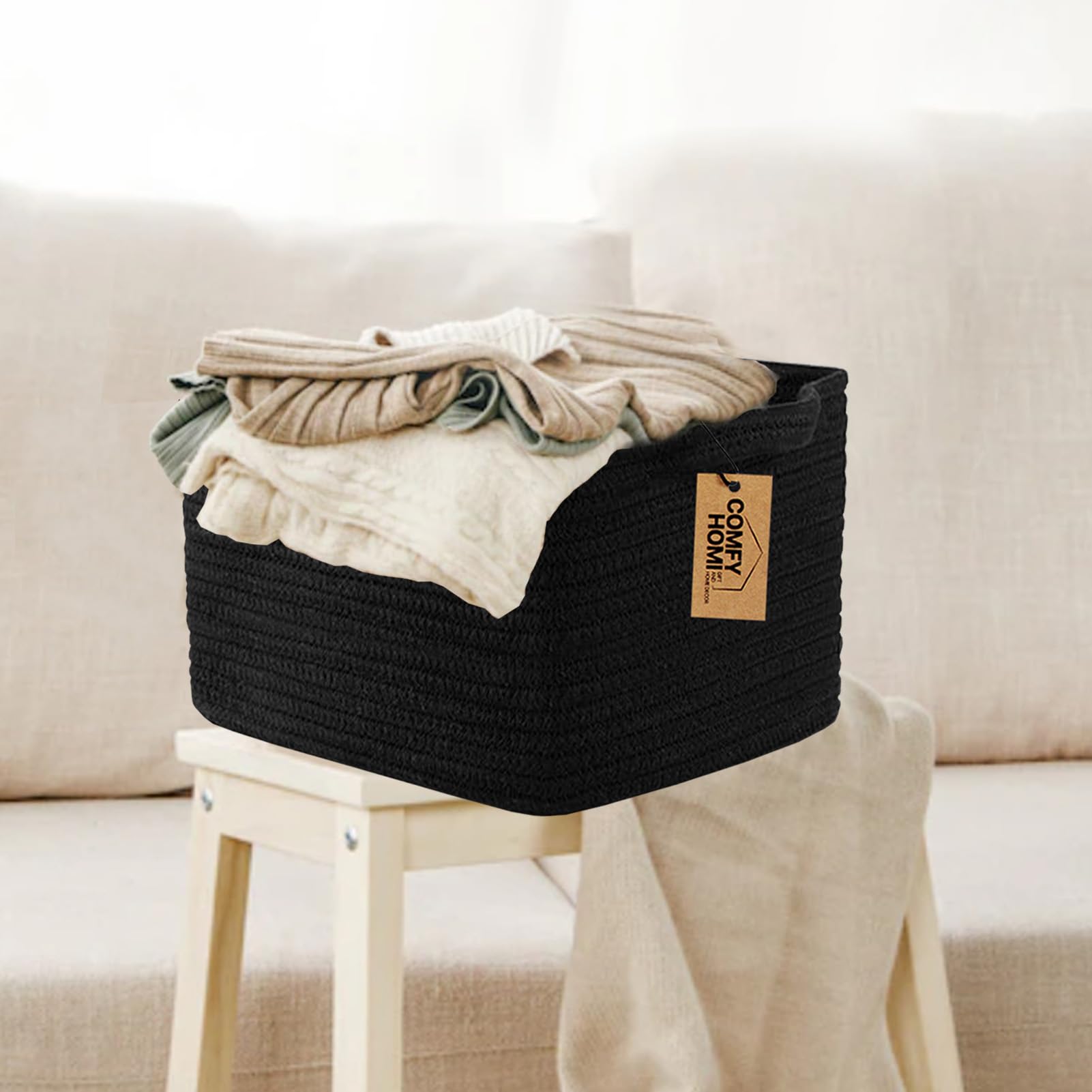COMFY-HOMI storage basket reinforced handles make carrying between rooms easy.