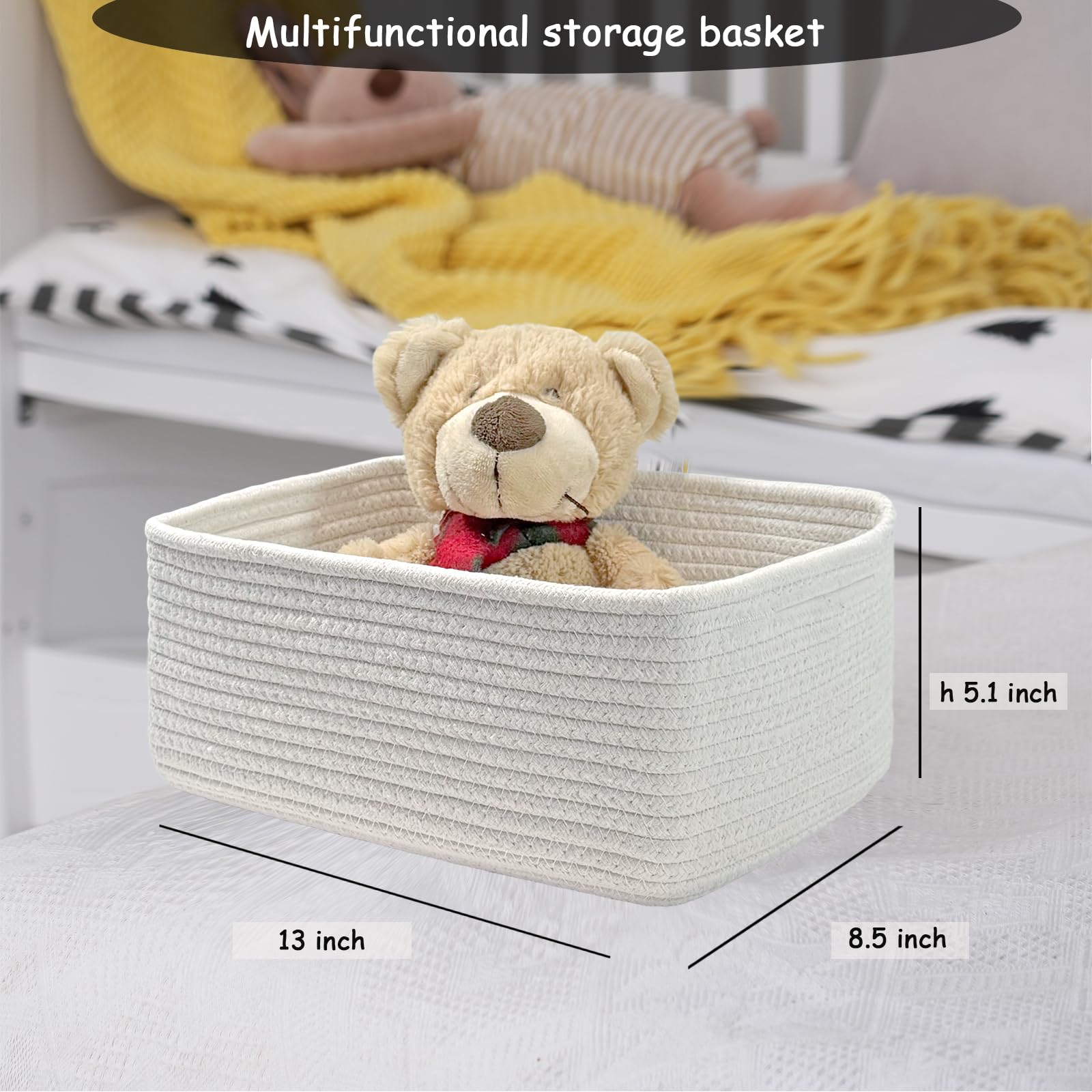 COMFY-HOMI storage basket on shelf demonstrates rectangular capacity for toys.