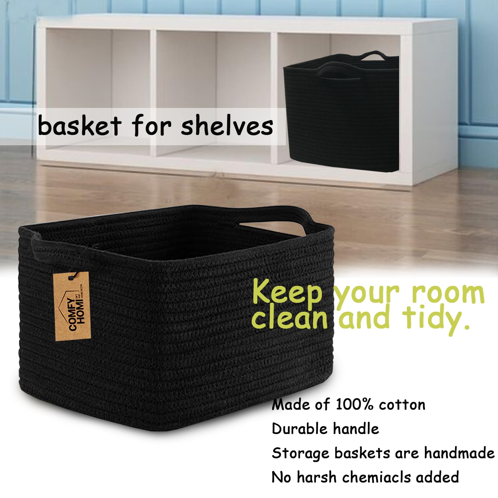 COMFY-HOMI storage basket on wardrobe demonstrates versatile organization for clothes and towels.