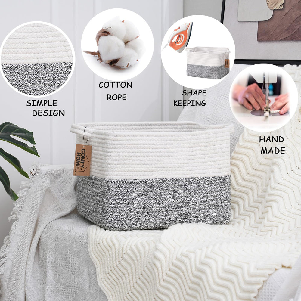 COMFY-HOMI storage bin size guide image illustrating outside-measurement accuracy.