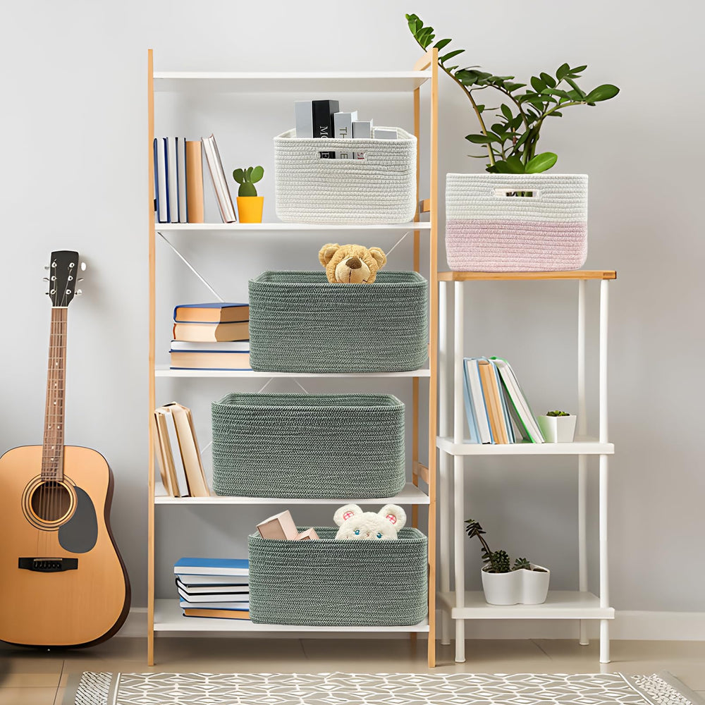 COMFY-HOMI woven rope basket green adds textured decor and versatile storage