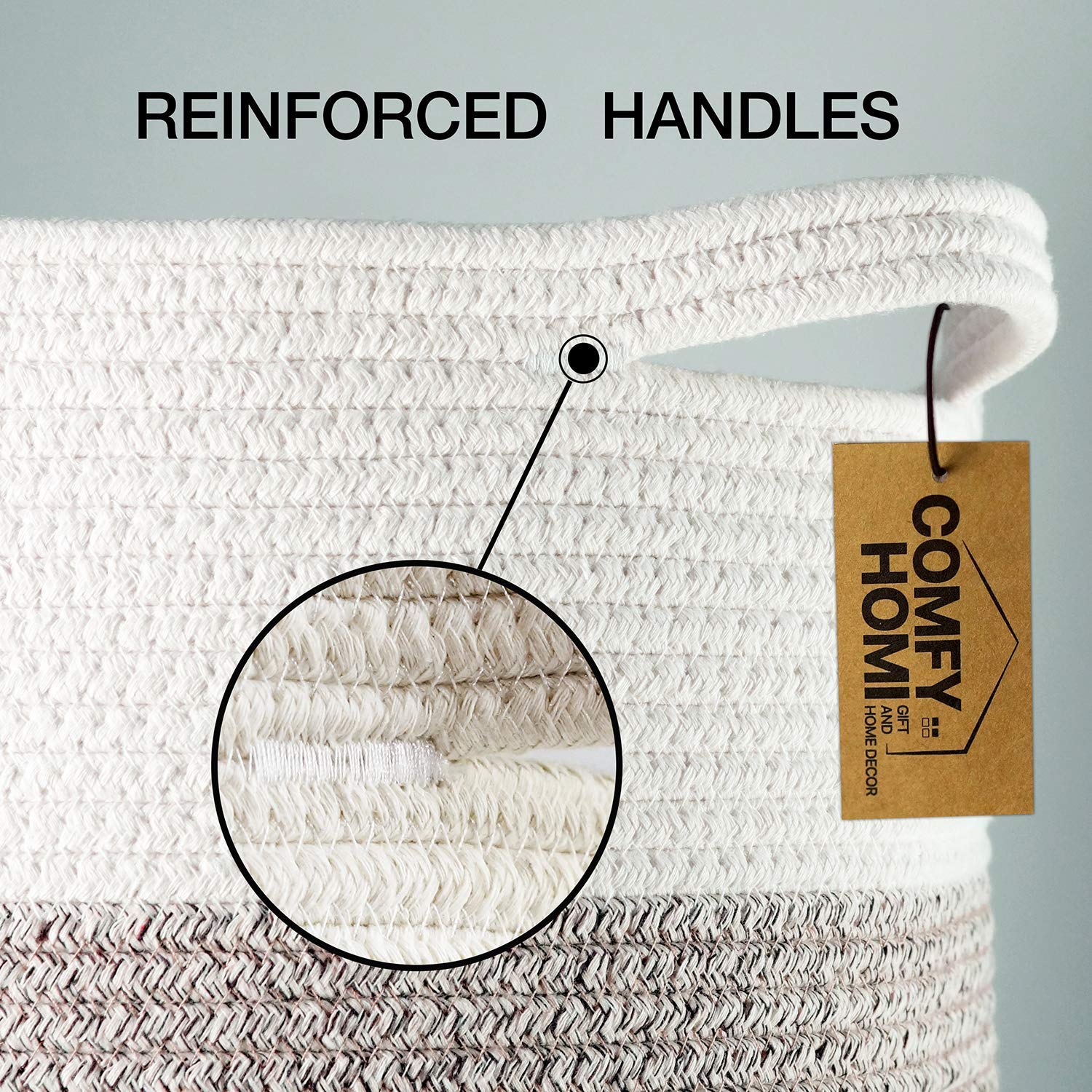 COMFY-HOMI woven cotton rope detail highlighting natural material and soft texture