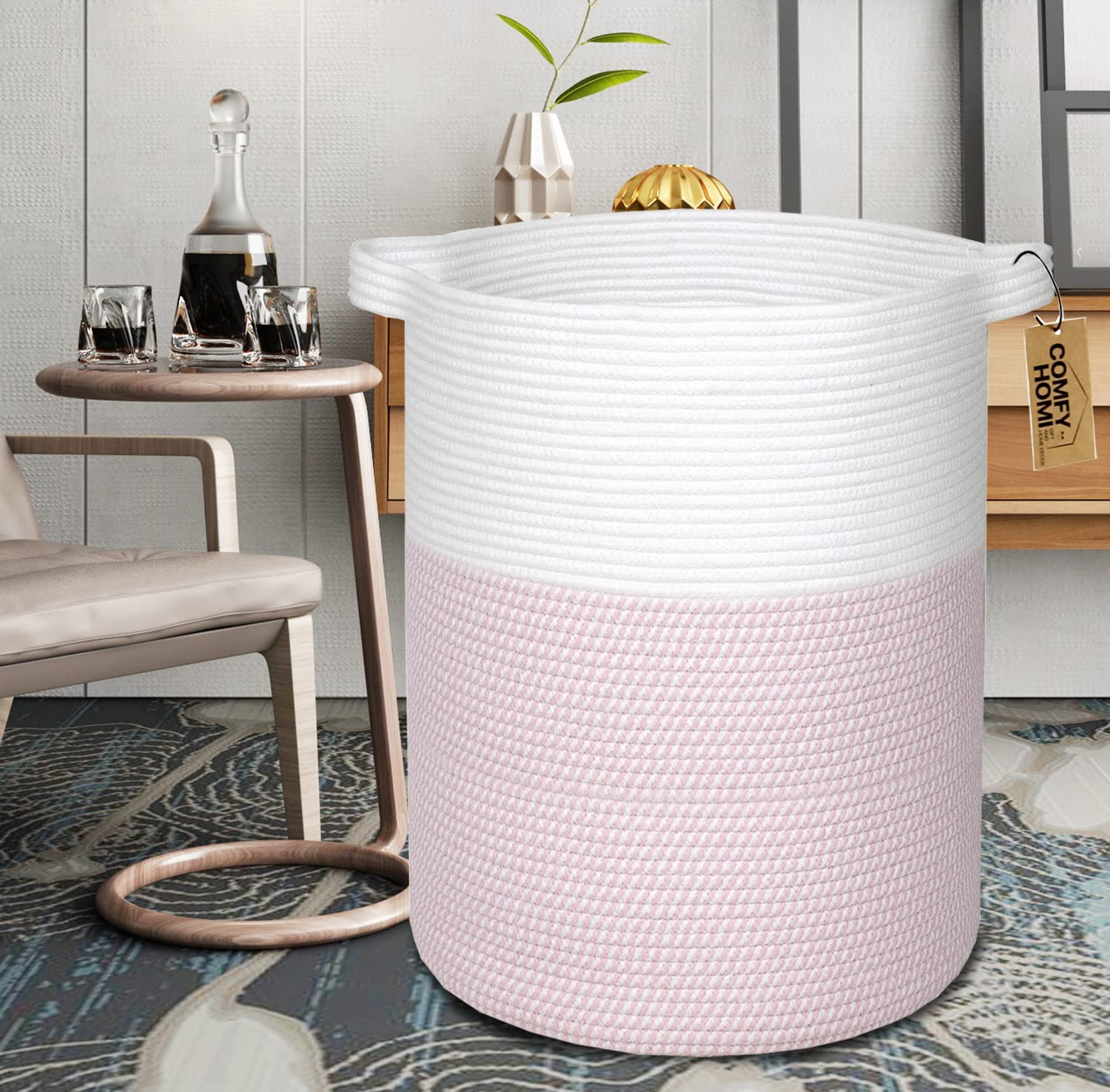 COMFY-HOMI living room decor basket blends with furniture and reduces clutter