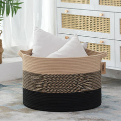 COMFY-HOMI XXXL rope basket stores blankets and towels neatly in living spaces.