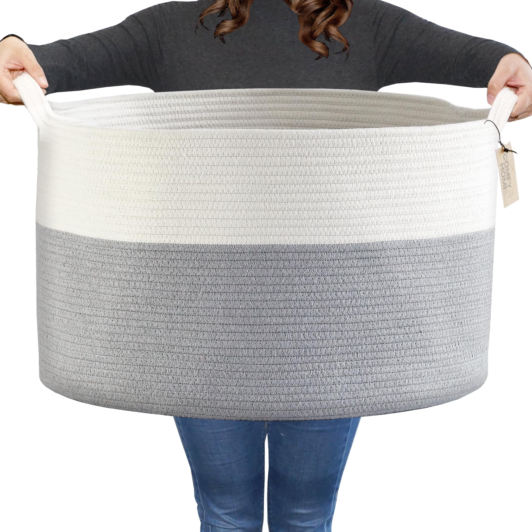 COMFY-HOMI XXXL laundry basket close-up weave shows sturdy cotton rope.