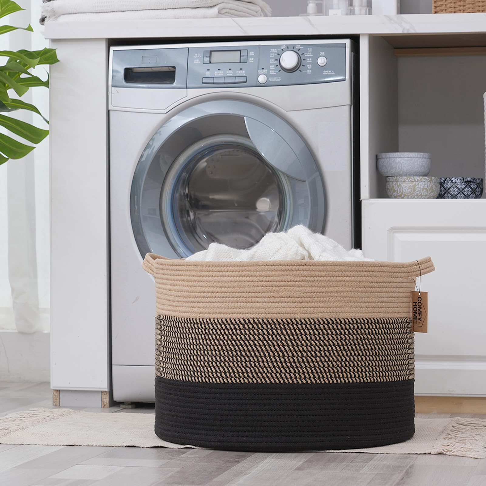 COMFY-HOMI XXXL nursery storage basket adds soft natural decor.