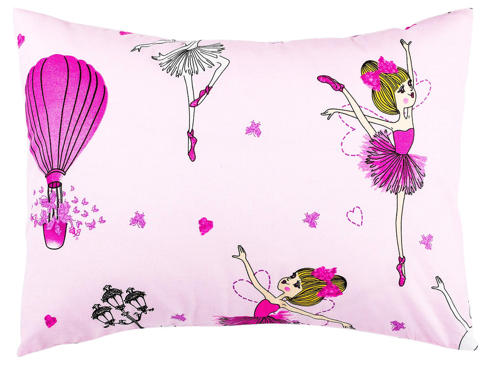 Comfy Turtles ballerina toddler pillowcase pink close-up on soft cotton texture for cozy sleep.