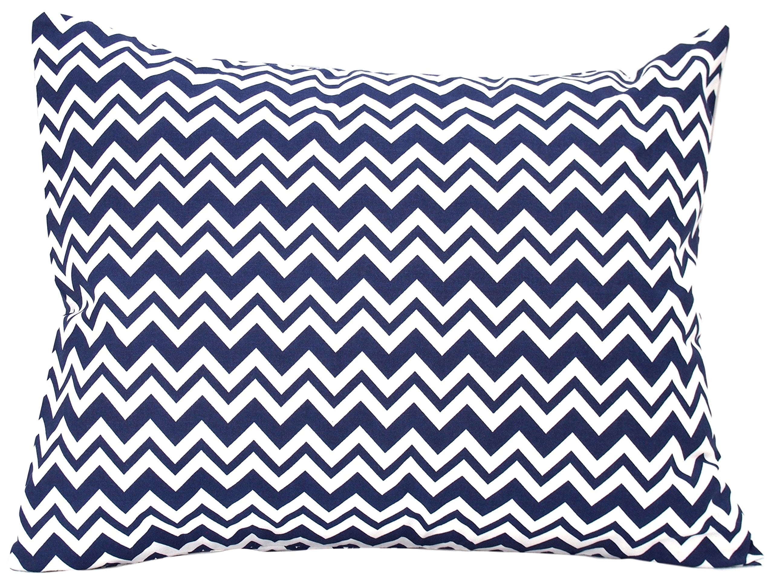 Comfy Turtles cotton toddler pillowcase in navy chevron with a 13x18 fit for comfy naps