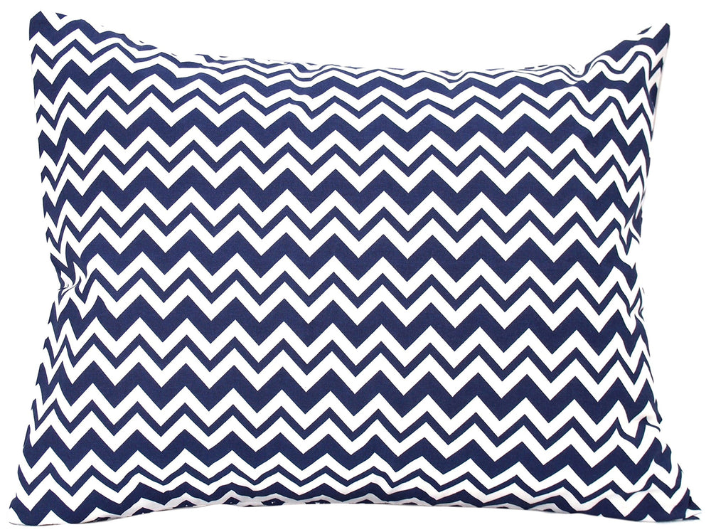 Comfy Turtles cotton toddler pillowcase in navy chevron with a 13x18 fit for comfy naps