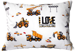 Comfy Turtles Little Builder pillowcase in soft cotton for cozy travel naps and breathable comfort.