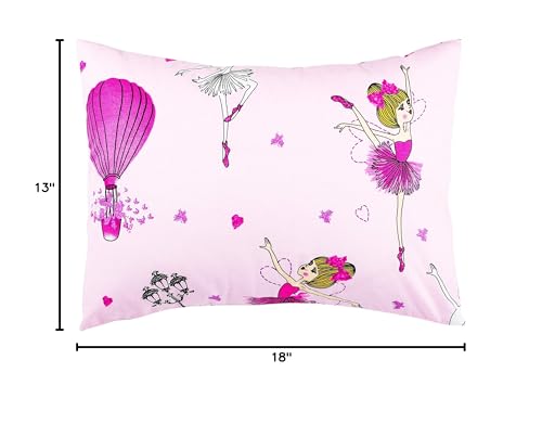 Comfy Turtles toddler pillowcase with pink ballerina pattern, ideal for girly room decor and travel.