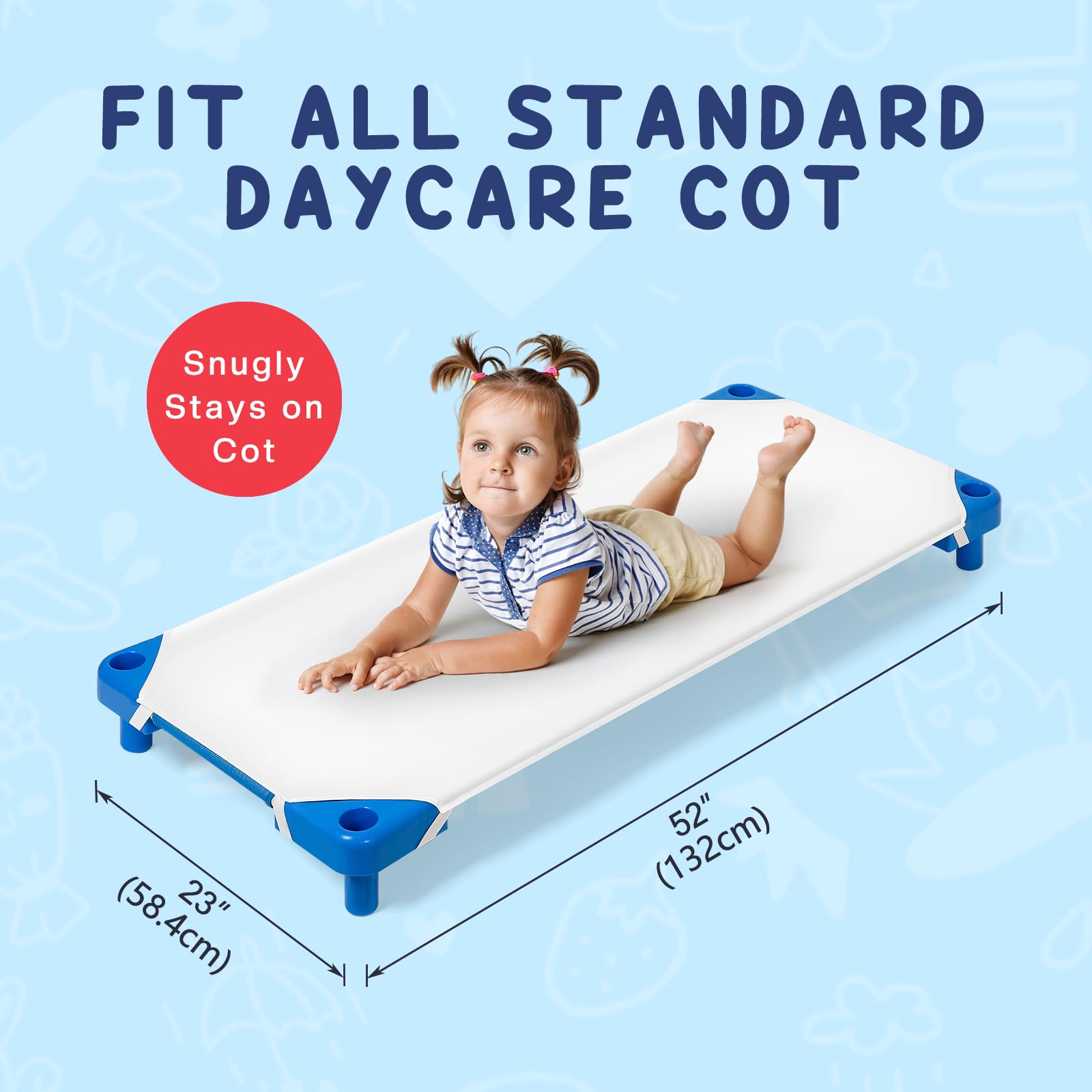 Comfyanno cot sheets with reinforced elastic corners stay in place throughout sleep.