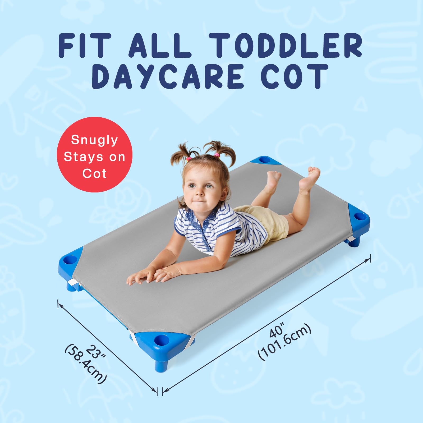 Comfyanno cot sheet with reinforced elastic corners to prevent shifting.