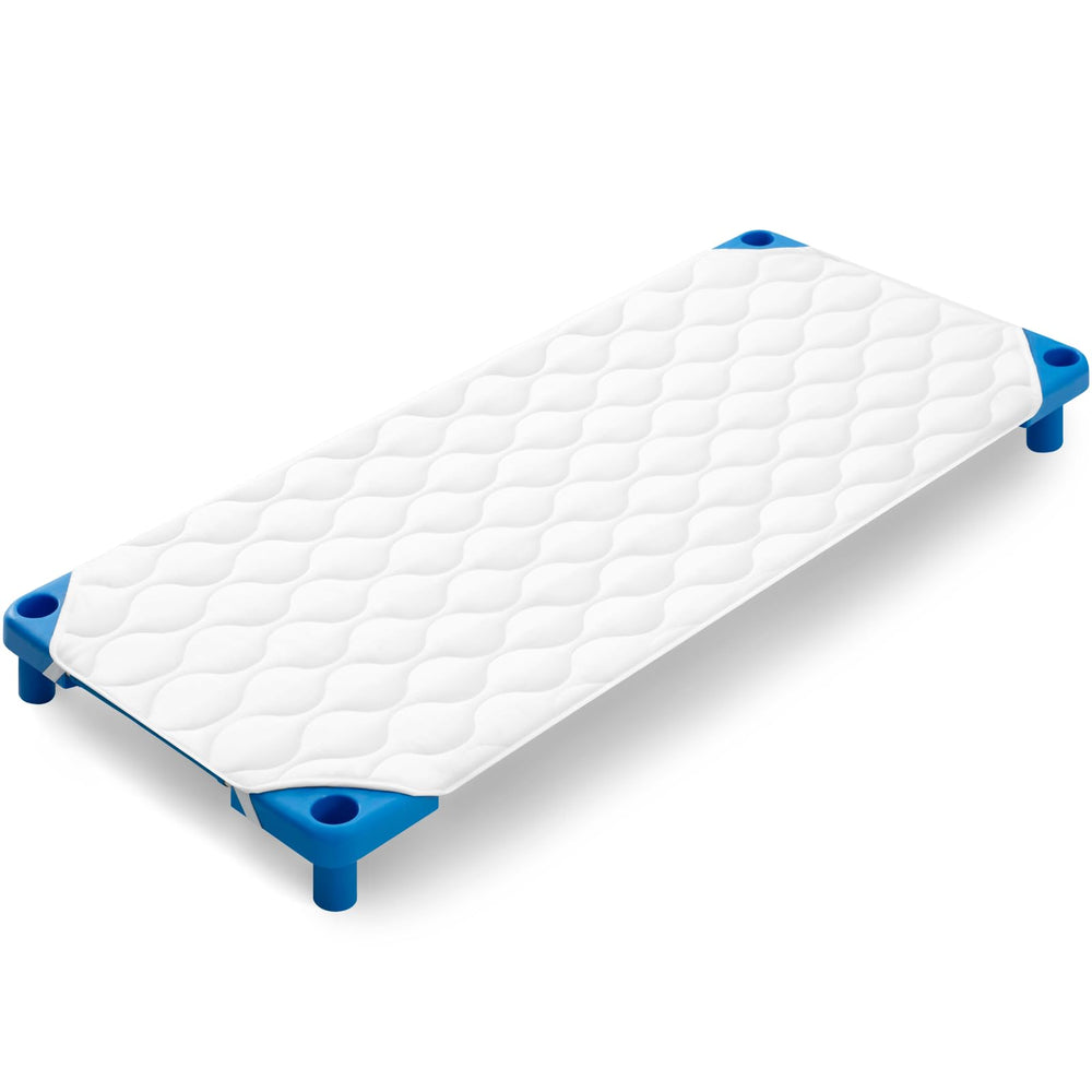 Comfyanno quilted daycare cot nap mat front view shows secure elastic corners for naps.