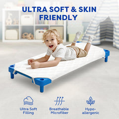 Comfyanno nap mat side view highlights soft, breathable microfiber for skin-friendly naps.