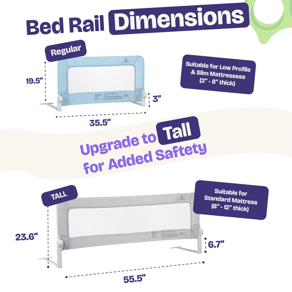 ComfyBumpy bed rail blue curved-attachment secures to the bed frame for a snug fit.