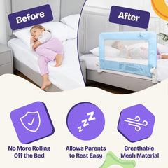 ComfyBumpy bed rail blue full-bed-fit shows compatibility with full-size mattresses.