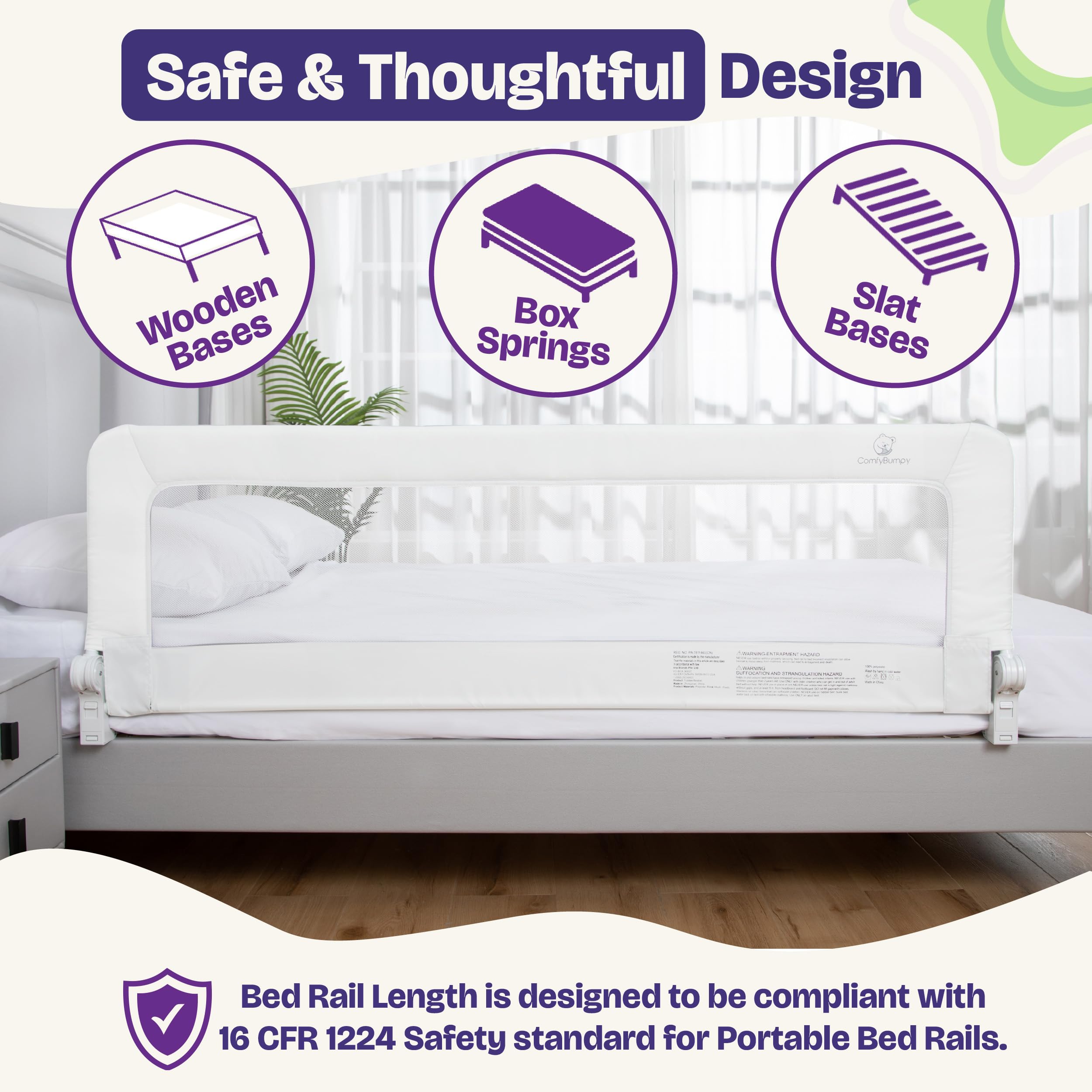 ComfyBumpy bed rail no-gaps design minimizes space for safer sleep.