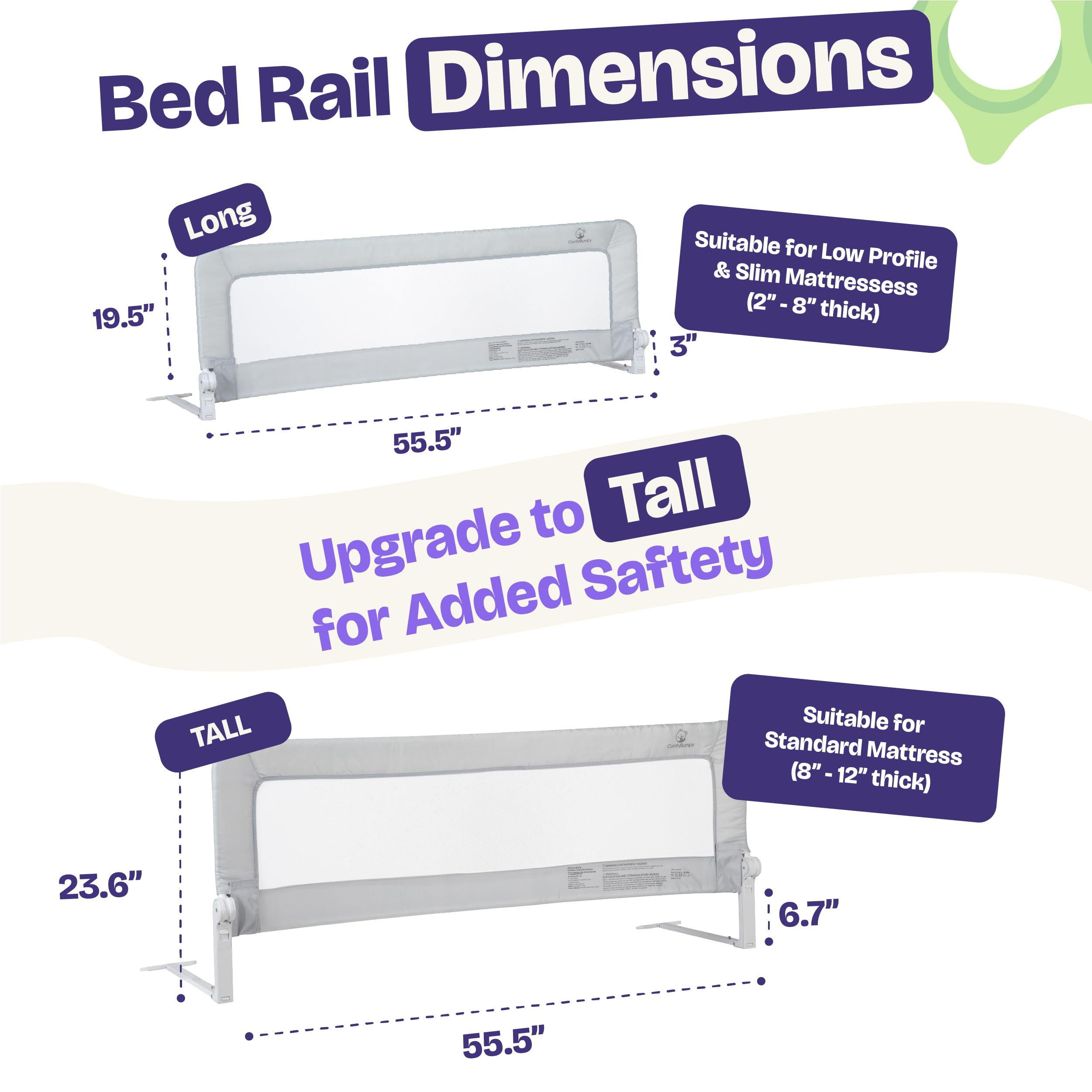 ComfyBumpy bed rail swing-down action facilitates easy bedtime entry and exit.