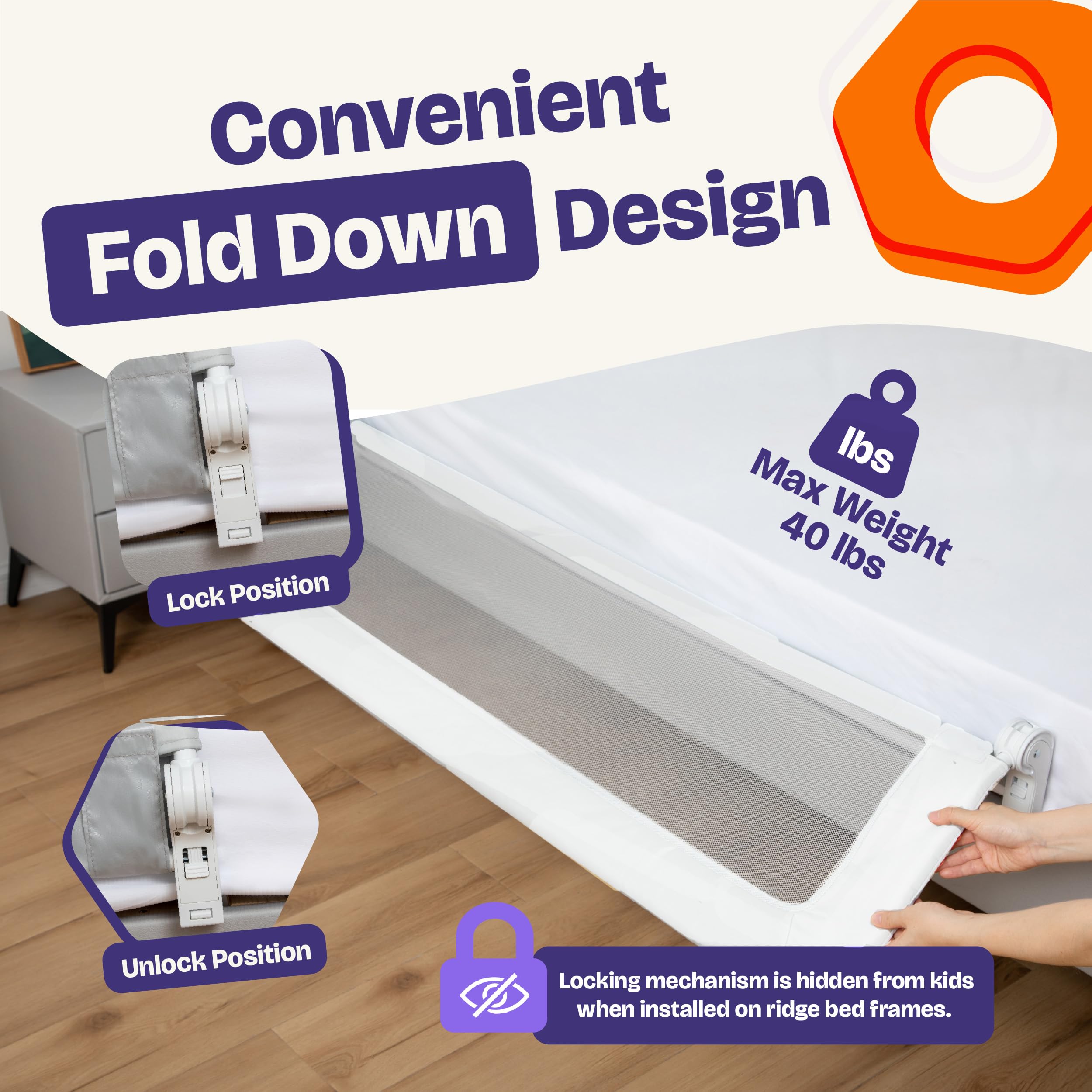 ComfyBumpy bed rail triple-attachment system with Velcro and screws for secure install.