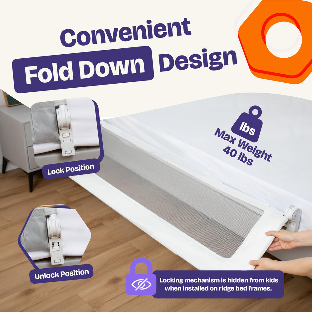 ComfyBumpy bed rail triple-attachment system with Velcro and screws for secure install.