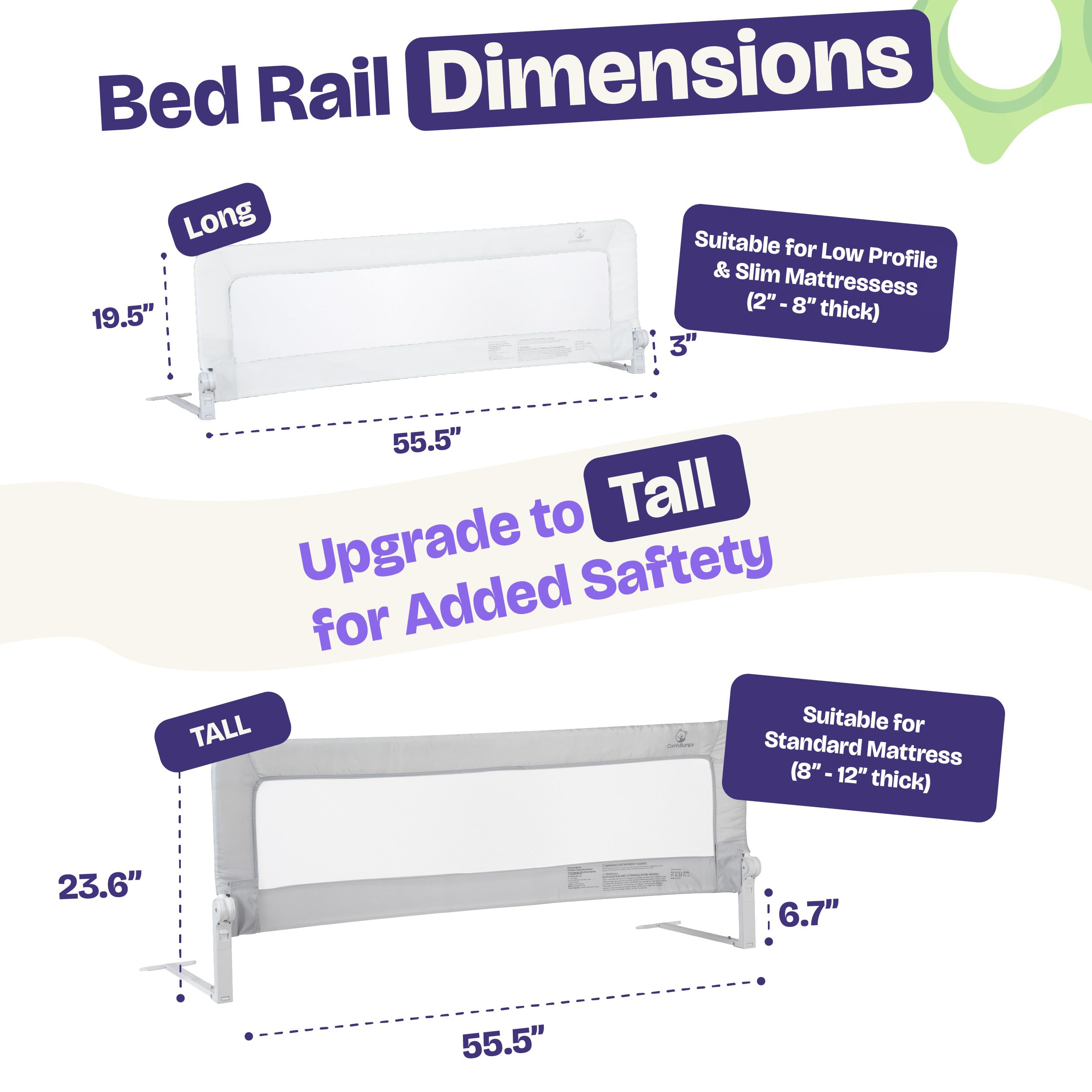 ComfyBumpy bed rail white finish blends with nursery decor while protecting sleep.