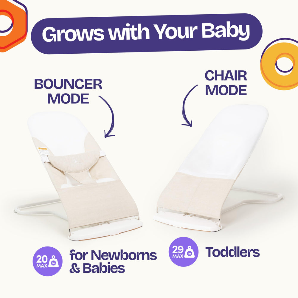 Removable machine-washable cover on ComfyBumpy bouncer for quick cleanup