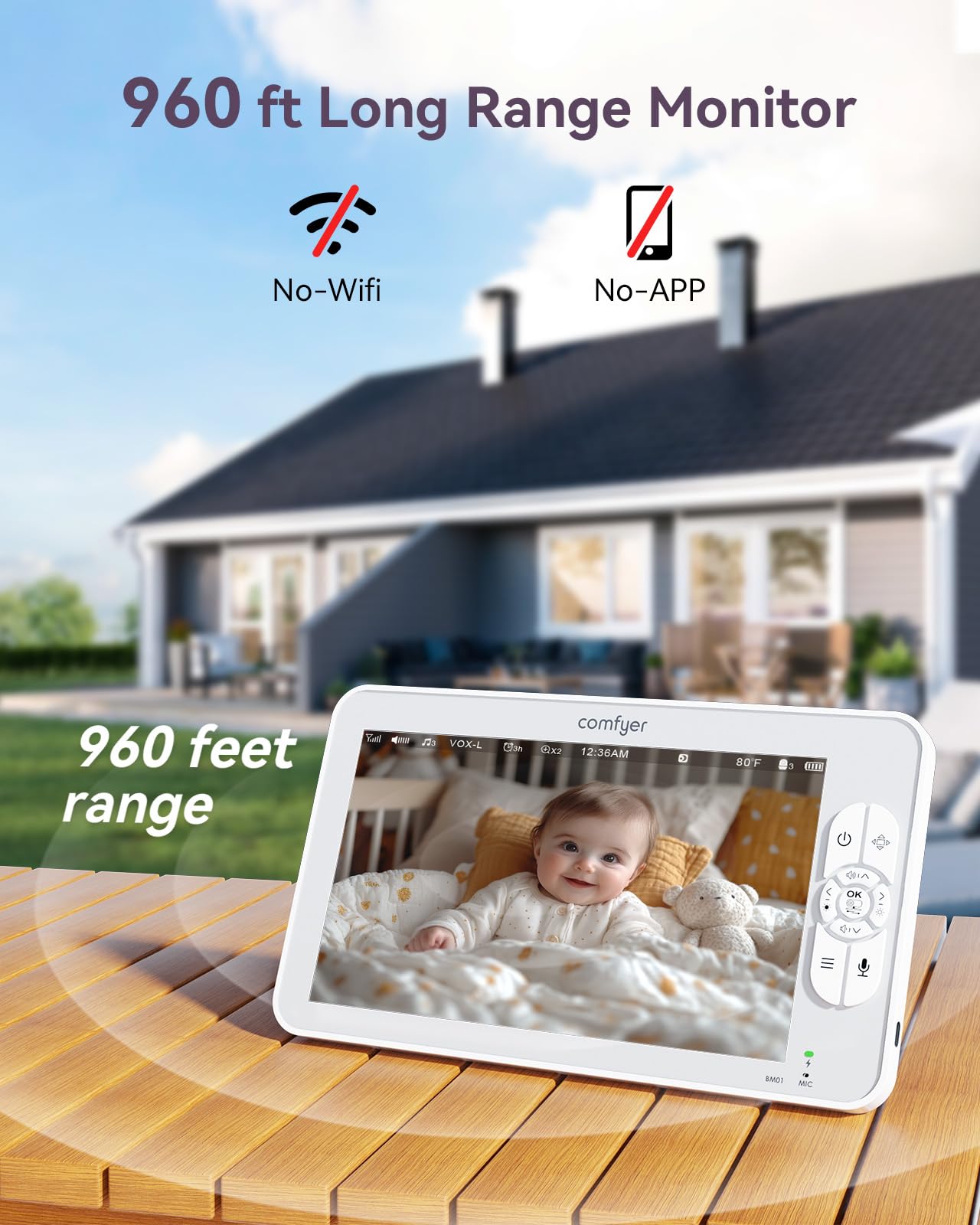 Comfyer baby monitor 4x zoom reveals close-up details of your baby.