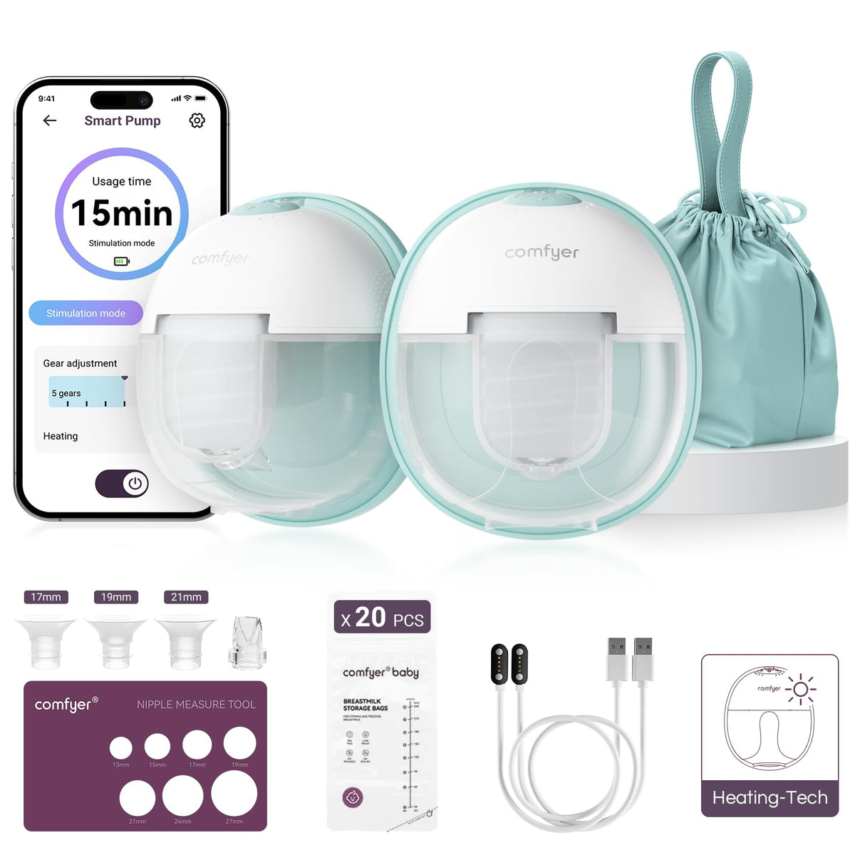 Comfyer heated breast pump in-bra setup enables hands-free discreet pumping on the go.