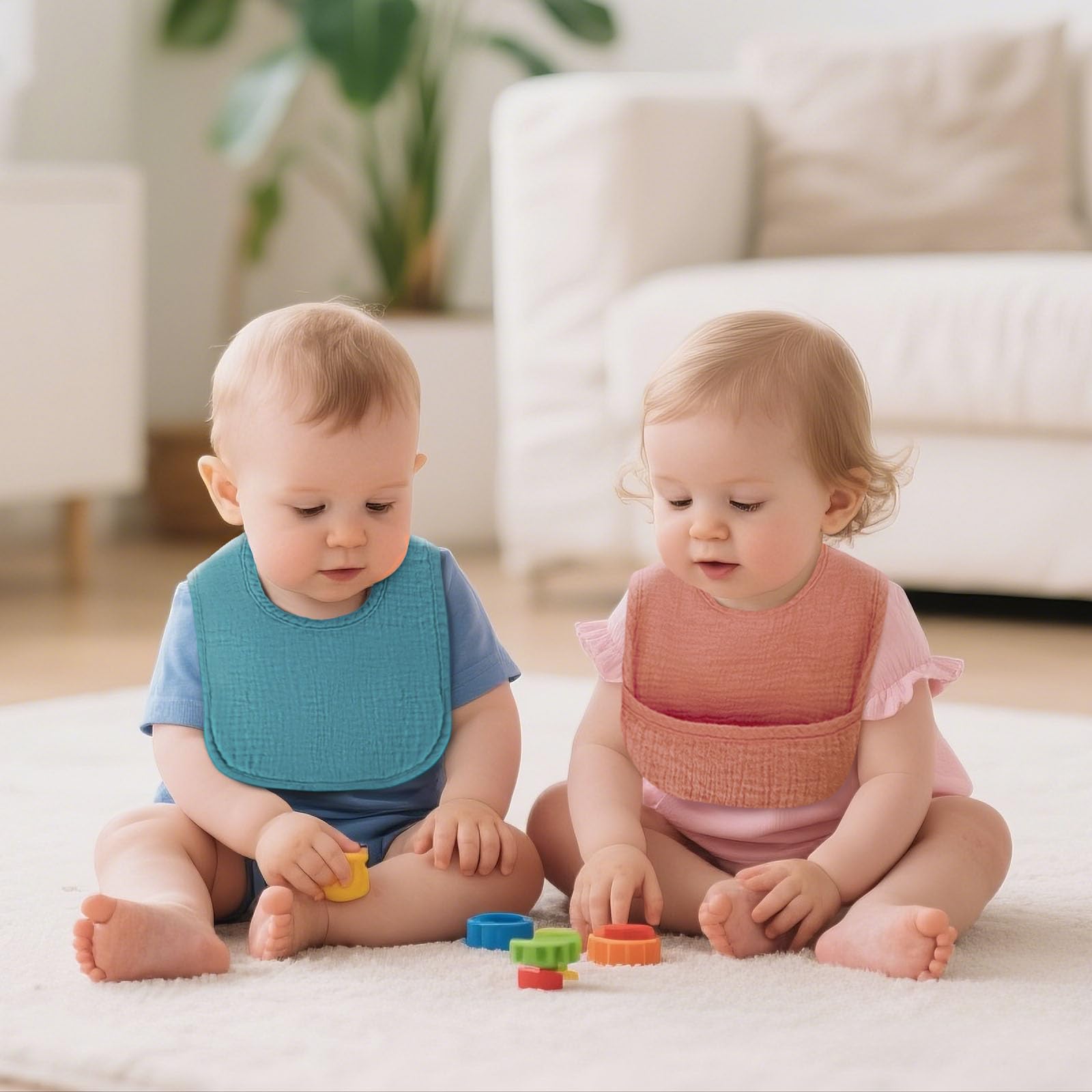 COMFYROLL bib adjustable snaps fit babies 0 to 36 months.