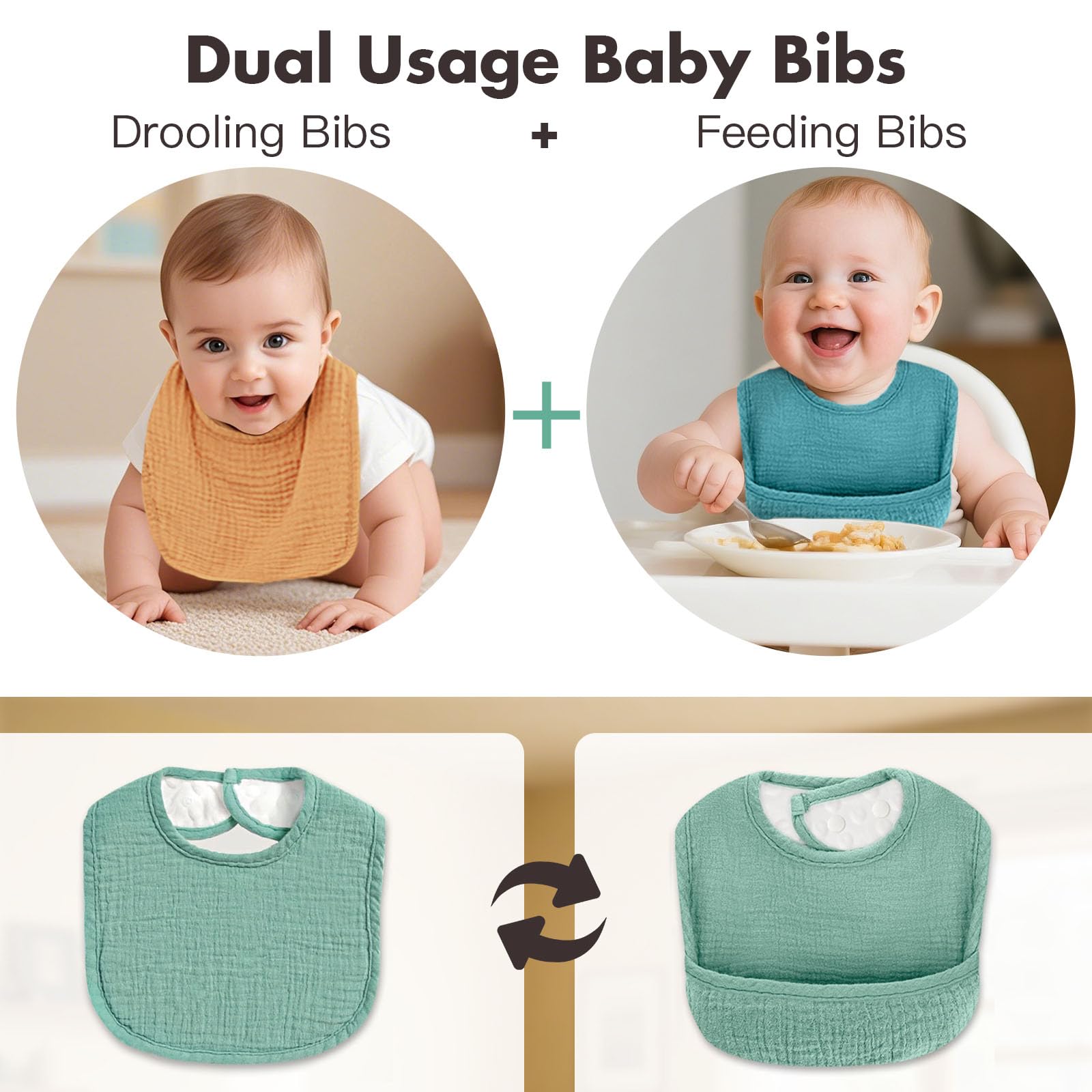 COMFYROLL bib showing waterproof core blocks leaks and keeps outfits dry.