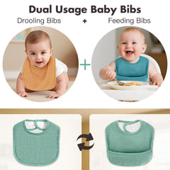COMFYROLL bib showing waterproof core blocks leaks and keeps outfits dry.