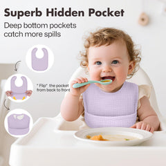 COMFYROLL drool bib with curved neckline stays soft against baby's skin.