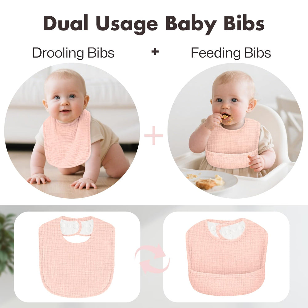 COMFYROLL drool bib with hidden pocket demonstrates mess-free feeding protection.