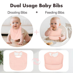 COMFYROLL drool bib with hidden pocket demonstrates mess-free feeding protection.
