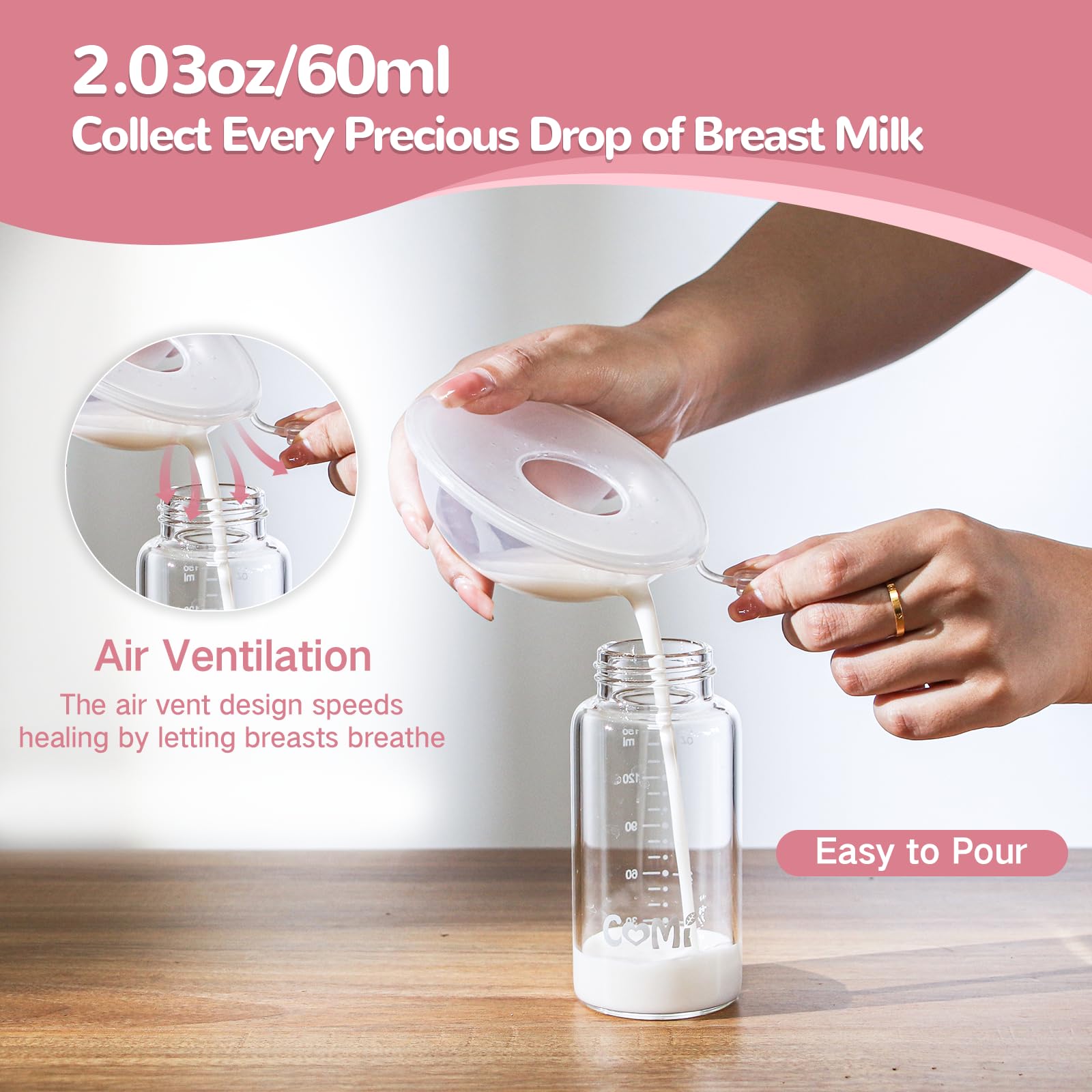 COMI breathable outlet hole helps pour milk with minimal spills.