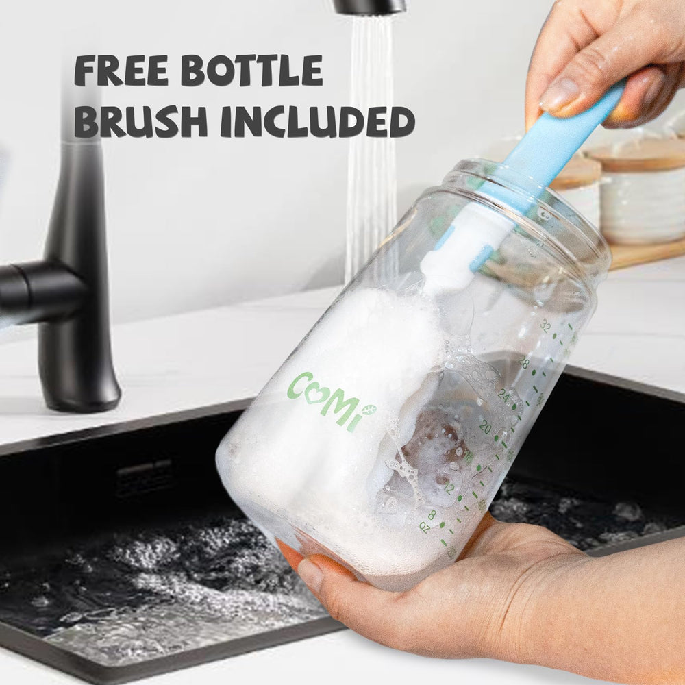 COMI breast milk pitcher borosilicate glass resists temperature shifts for fridge and microwave use.