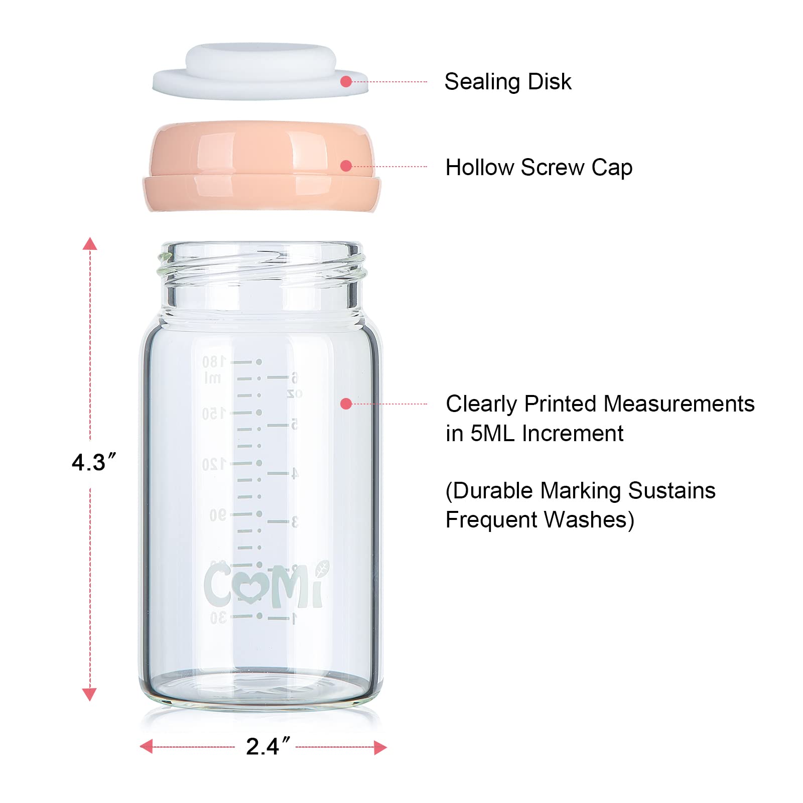 COMI borosilicate glass bottle remains easy to clean after feeds.