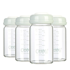 COMI wide-neck glass bottle 4-pack 6oz – sturdy glass for safe milk storage and easy pumping.