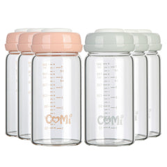 COMI wide-neck glass bottle 8oz six-pack front view shows pump compatibility