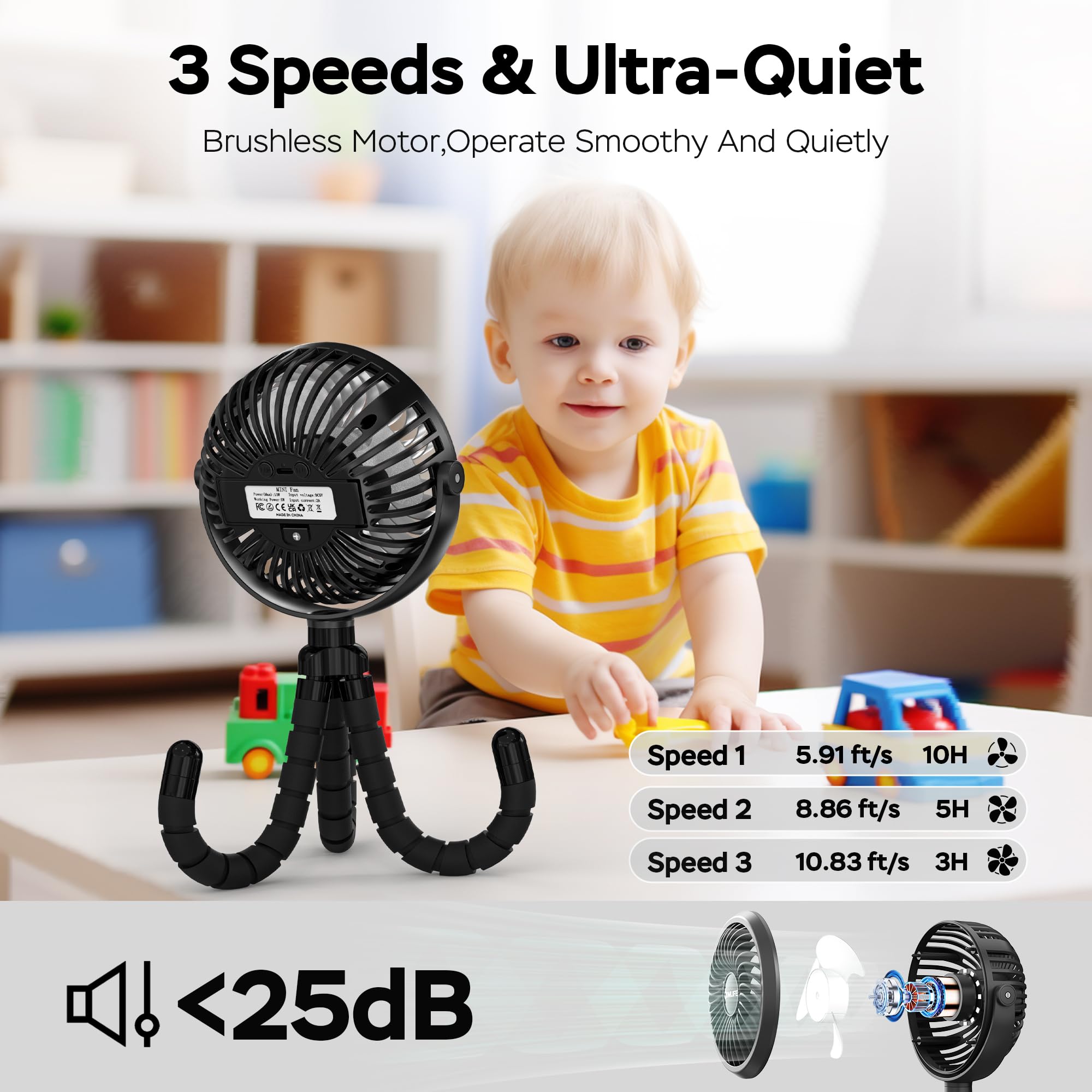 COMLIFE stroller fan with LED night light for safe nighttime checks