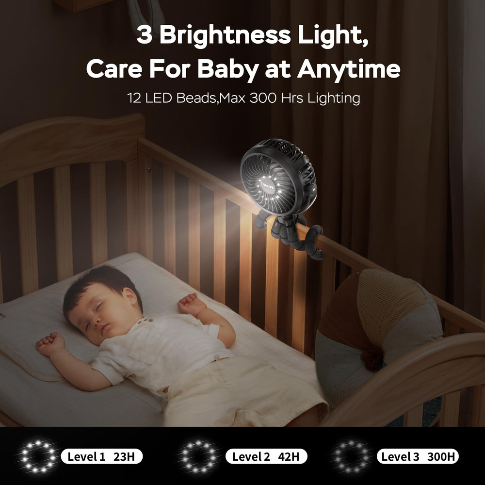 COMLIFE battery-powered fan shows 2500mAh runtime for parks and travel