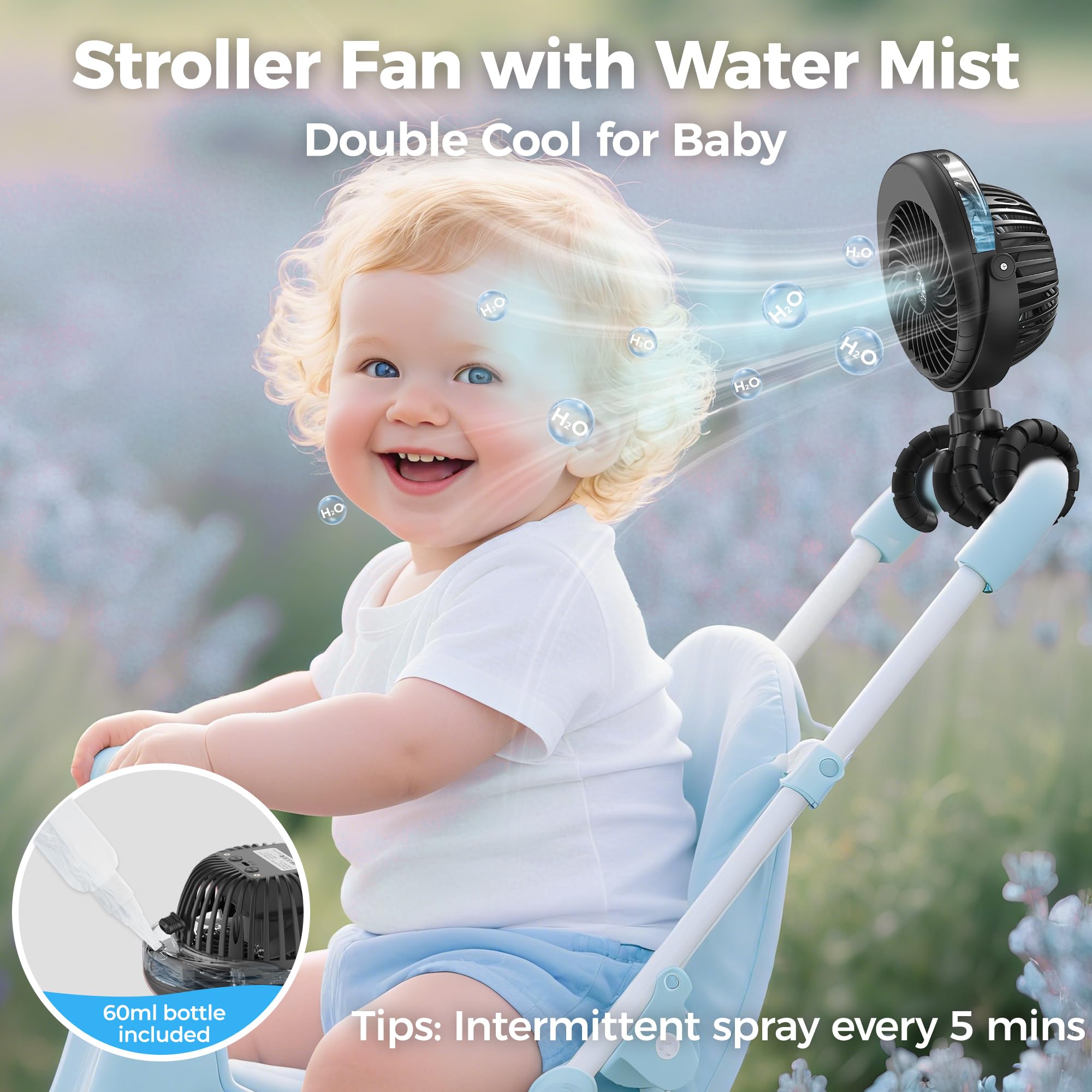 COMLIFE 50ml water tank misting delivers gentle cooling for hot outings.