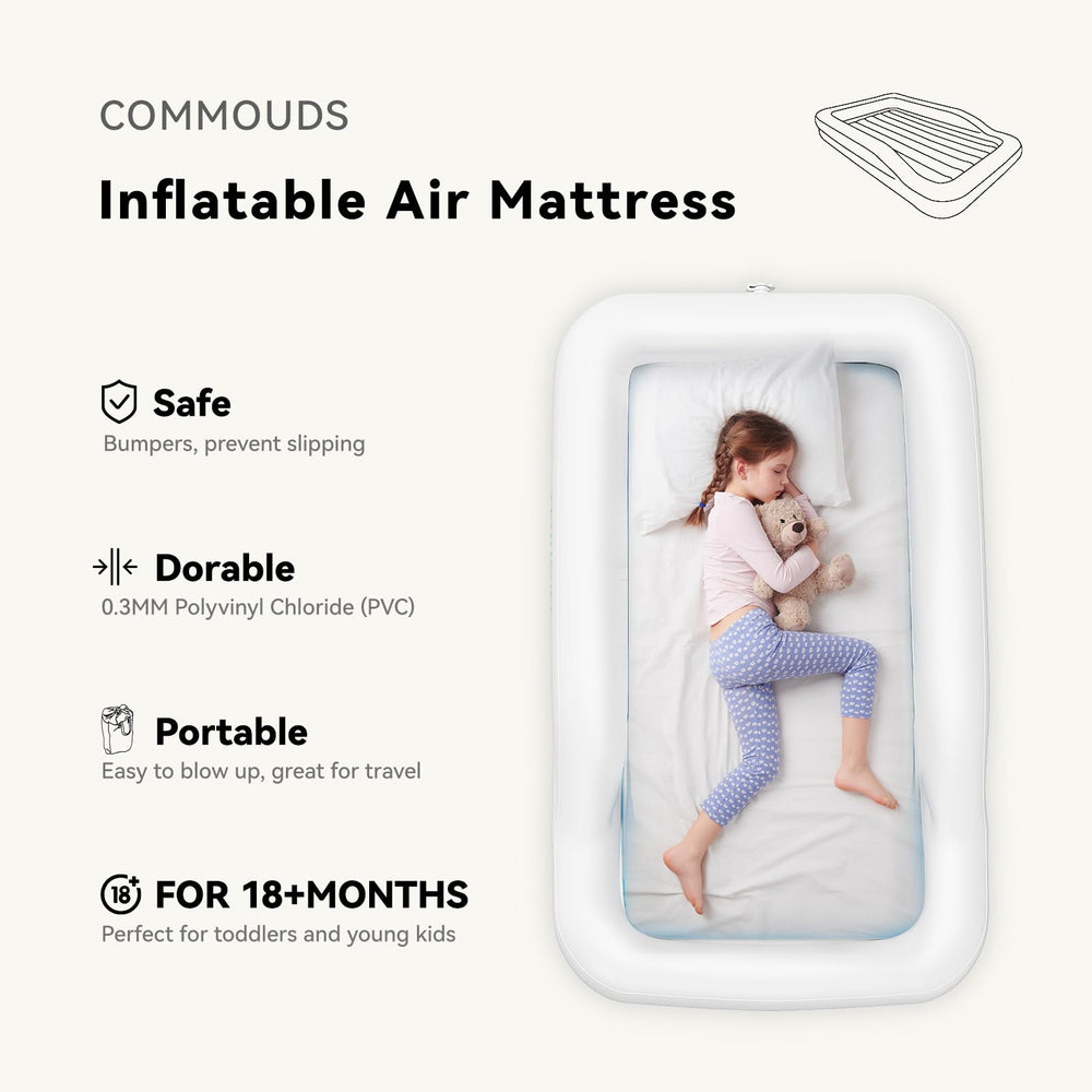 COMMOUDS inflatable toddler bed with electric pump for fast, easy setup
