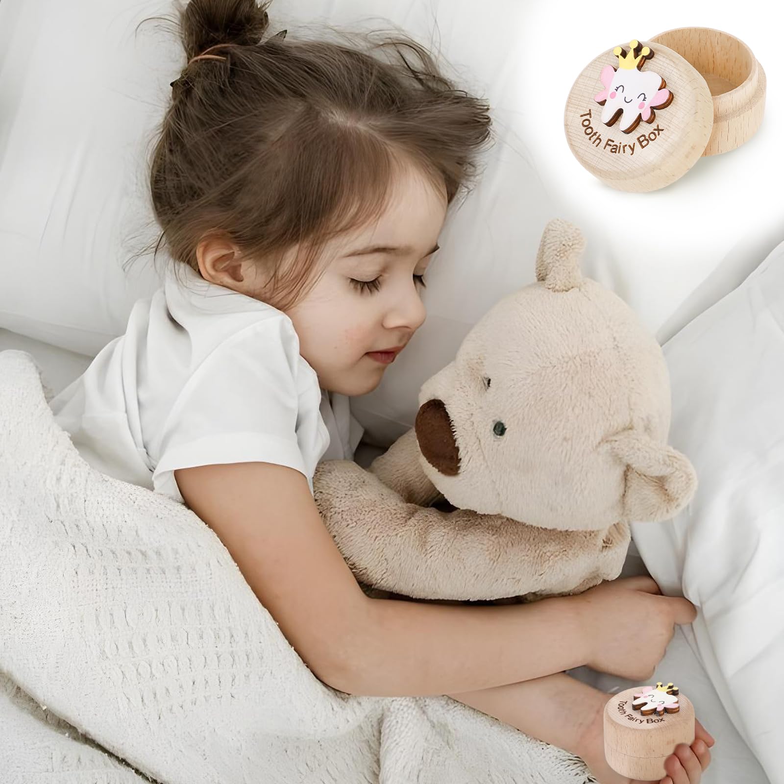 COMNICO Wooden Tooth Fairy Box packaging view emphasizes gift-ready presentation.