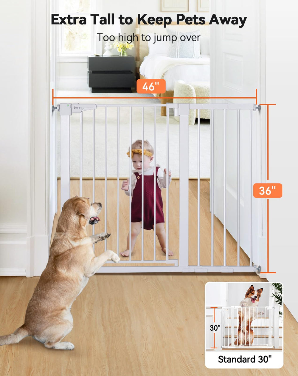 COMOMY gate spans 40-6 inch wide opening for large doorways.