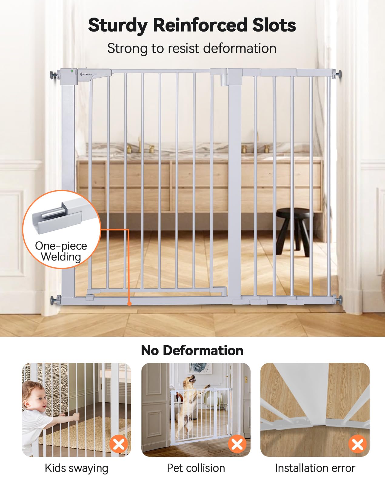 COMOMY auto-close double-lock system enhances gate safety.