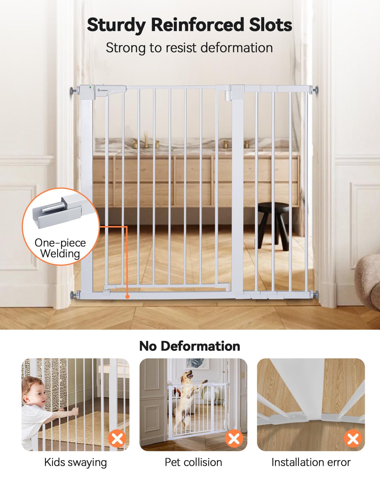 COMOMY auto-close double-lock feature secures access for curious toddlers.